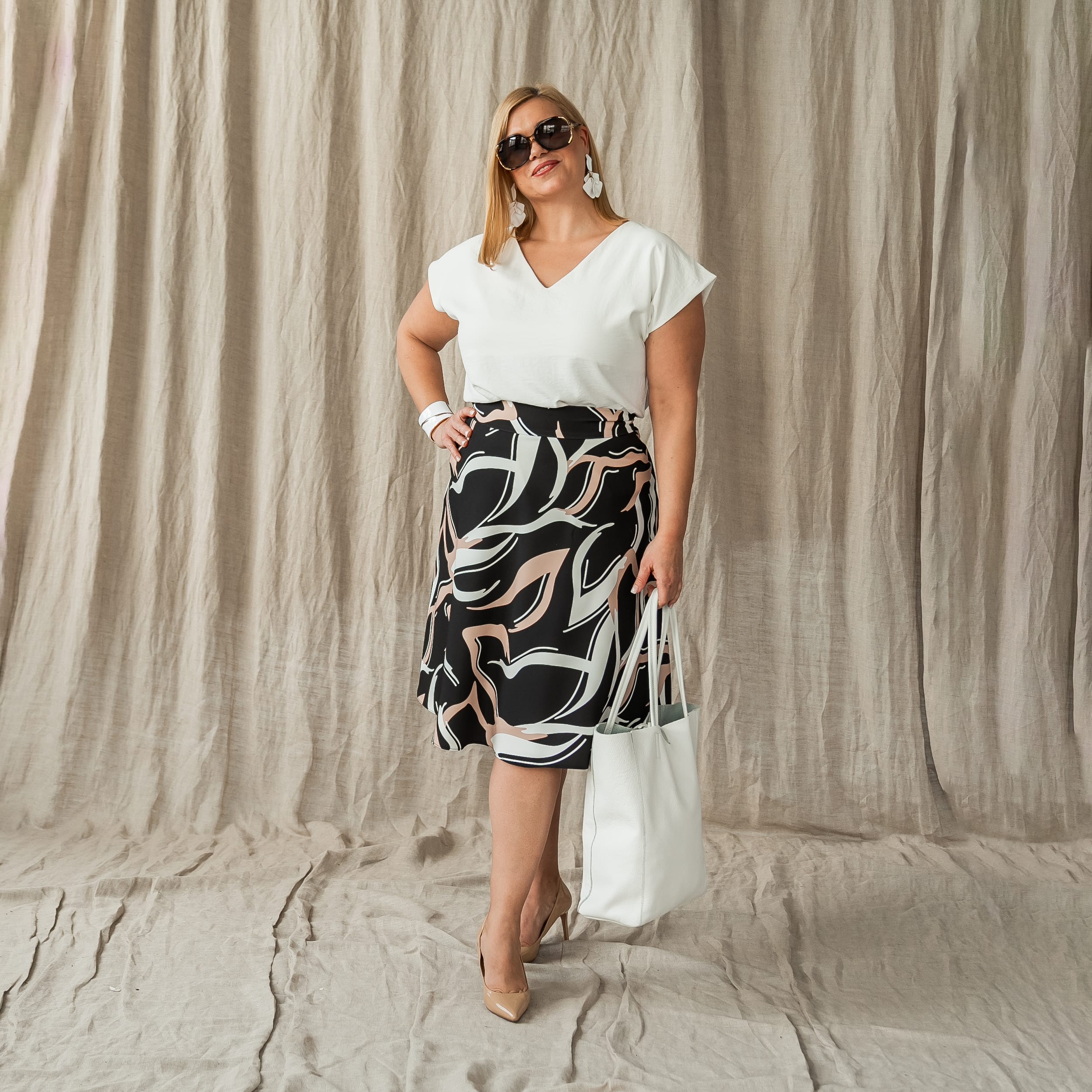 A-line skirt black pattern