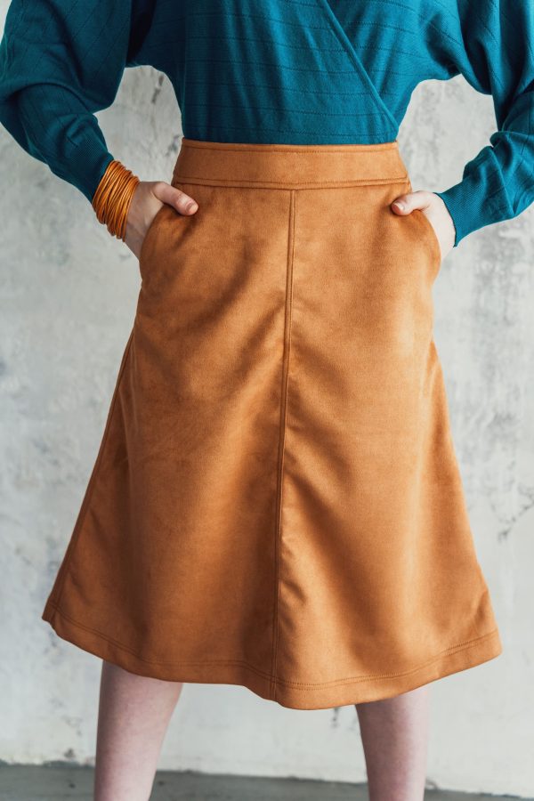 Back zip closure, A-line midi Kansas suede skirt
