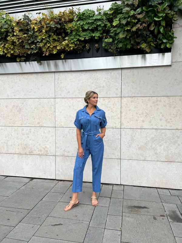 Savanna overalls in linen with leather tri