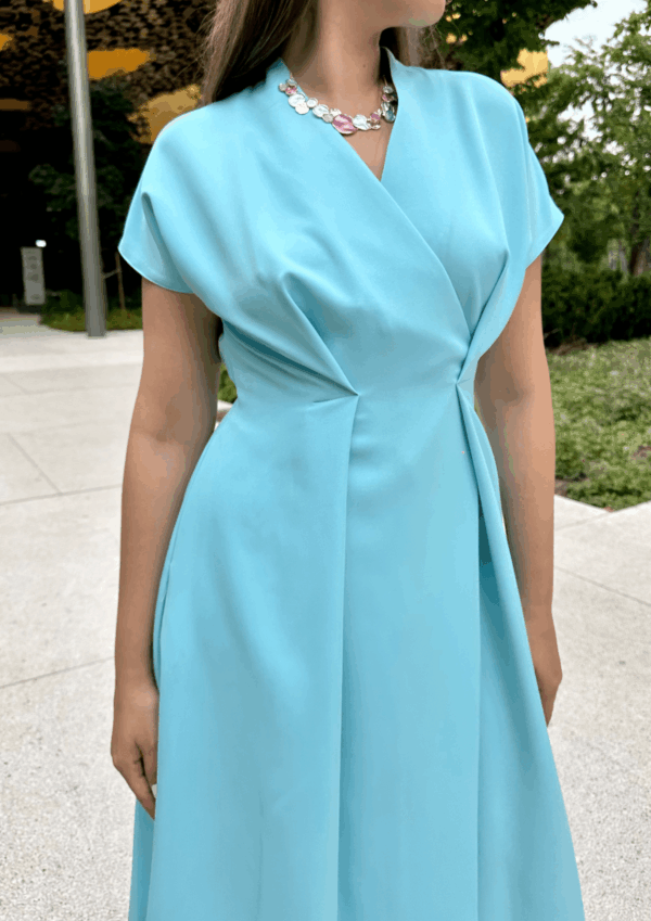 Lightweight fabric maxi Georgia dress with folded waist and V-neckline